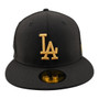 Los Angeles Dodgers New Era All Black Hat With Metallic Gold Logo 59FIFTY Fitted Hat