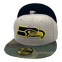 Seattle Seahawks New Era Heather Gray/Green Camo With Metallic Gold Logo 59FIFTY Fitted Hat