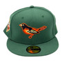 Baltimore Orioles New Era Dark Green/Pink Bottom With 50TH Anniversary Patch On Side 59FIFTY Fitted Hat