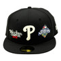Philadelphia Phillies New Era All Black 2008 World Series Patches In The Front 59FIFTY Fitted Hat