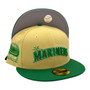 Seattle Mariners New Era Script Vegas Gold/Kelly Green Bill And Gray Bottom With Kingdome Patch On Side 59FIFTY Fitted Hat