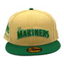 Seattle Mariners New Era Script Vegas Gold/Kelly Green Bill And Gray Bottom With Kingdome Patch On Side 59FIFTY Fitted Hat