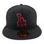 Los Angeles Dodgers New Era All Black Red Outline And Gray Bottom 59FIFTY Fitted Hat