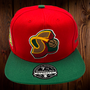 Seattle Supersonics Mitchell & Ness Red/Dark Green And Gold Bottom With 40th Anniversary Fitted Hat