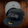Seattle Seahawks New Era Black With Dark Gray Basic Team Logo 59FIFTY Fitted Hat