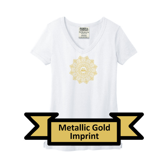 Ladies Metallic Gold Washed White V-neck Tee Ladies Metallic Gold Washed White V-neck Tee
