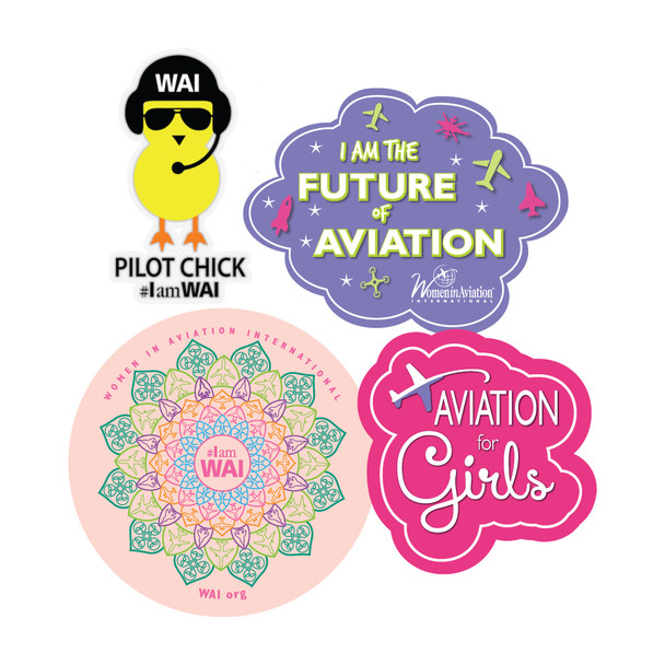 4 Pack of "Aviation for Girls" Assorted Glossy Stickers