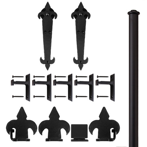 QG Rolling Door Fleur-de-Lis Hardware Kit, w/Short Brackets, Black