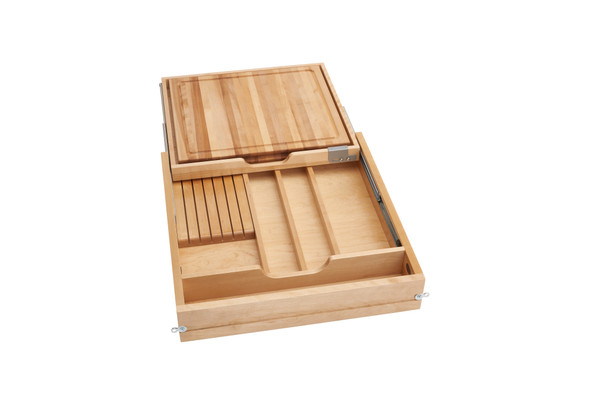Wood Knife Organizer and Cutting Board Replacement Drawer System (No Slides) by Rev-A-Shelf Wood Knife Organizer and Cutting Board Replacement Drawer System (No Slides) by Rev-A-Shelf