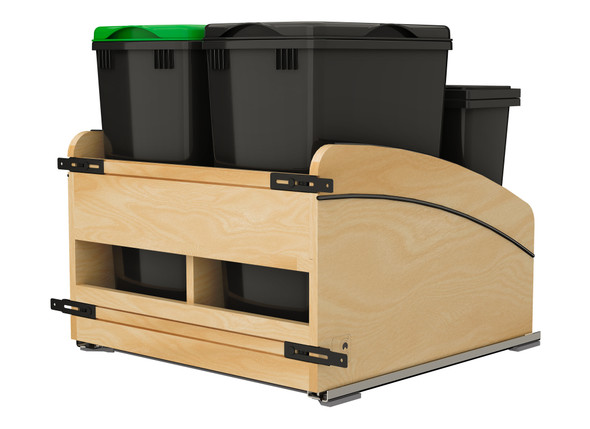 Double Black 32 Qt. Craftsman Collection Solid Maple Bottom Mount Pullout Waste Container w/ Black Accents, (2) 32 qt. Lids, (2) 8 L Compost Bins and BLUM Soft-Close Slides by Rev-A-Shelf Double Black 32 Qt. Craftsman Collection Solid Maple Bottom Mount Pullout Waste Container w/ Black Accents, (2) 32 qt. Lids, (2) 8 L Compost Bins and BLUM Soft-Close Slides by Rev-A-Shelf