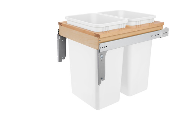 Wood Top Mount Pullout Double Waste Container For Full-Height Cabinets by Rev-A-Shelf Wood Top Mount Pullout Double Waste Container For Full-Height Cabinets by Rev-A-Shelf
