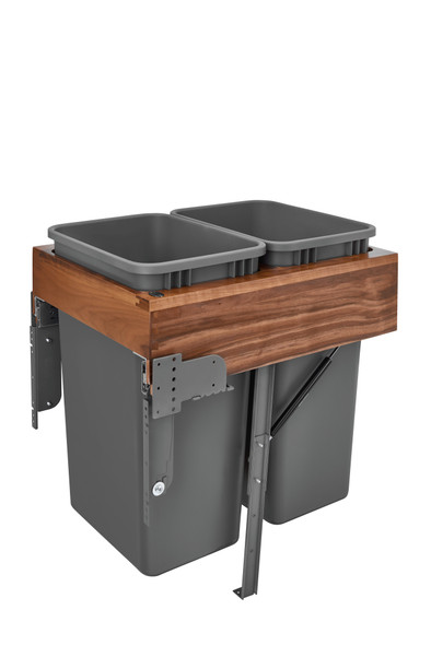 Walnut Top Mount Pullout Waste Container w/ Soft-Close/Open by Rev-A-Shelf Walnut Top Mount Pullout Waste Container w/ Soft-Close/Open by Rev-A-Shelf