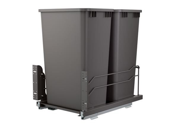 Steel Bottom Mount Double Pullout Waste Container for Full-Height Cabinets w/ Soft-Close by Rev-A-Shelf Steel Bottom Mount Double Pullout Waste Container for Full-Height Cabinets w/ Soft-Close by Rev-A-Shelf