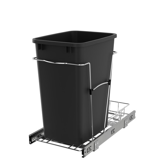 Chrome Steel Single 35 qt. Black Waste Pullout w/ Detachable Storage Basket by Rev-A-Shelf Chrome Steel Single 35 qt. Black Waste Pullout w/ Detachable Storage Basket by Rev-A-Shelf