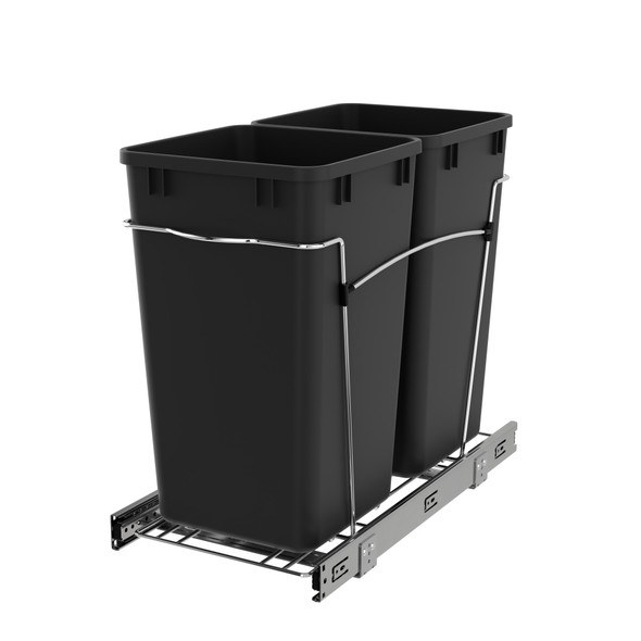 Chrome Steel Double 27 qt. Black Waste Pullout by Rev-A-Shelf Chrome Steel Double 27 qt. Black Waste Pullout by Rev-A-Shelf