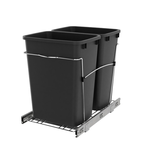 Chrome Steel Double 35 qt. Black Waste Pullout by Rev-A-Shelf Chrome Steel Double 35 qt. Black Waste Pullout by Rev-A-Shelf