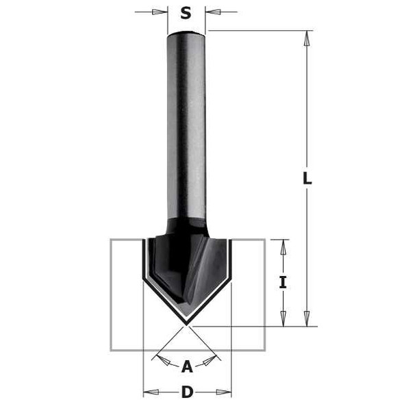 Contractor V-Grooving Bit, 1/2-inch Diameter, 90° Cutting Angle, 1/4-inch shank