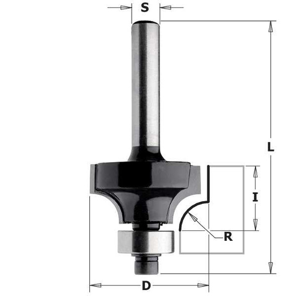 Contractor Roundover & Beading Bit, 1-3/4-inch Diameter, 5/8-inch Radius, 1/4-inch Shank