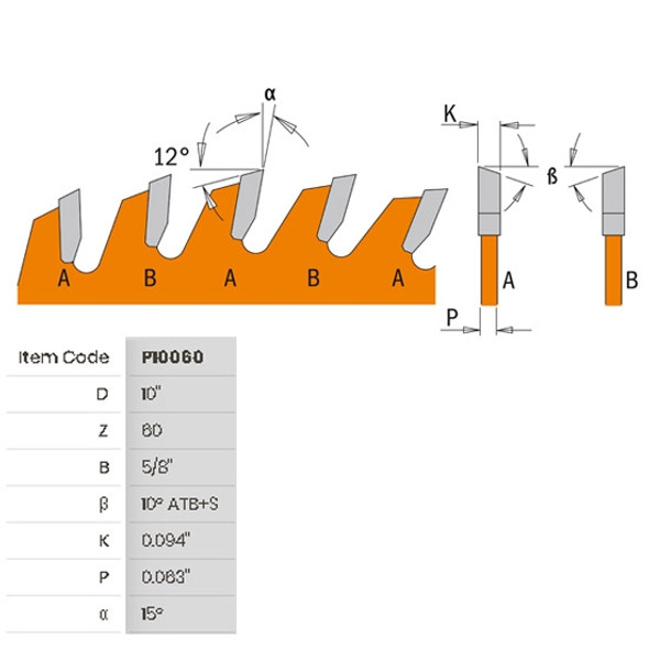 ITK Plus Finish Saw Blade, 10 x 60 Teeth, 10° ATB+Shear with 5/8-Inch bore