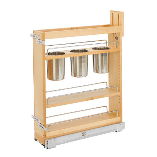 5" Utensil Bin Base Organizer, Natural Maple and Stainless