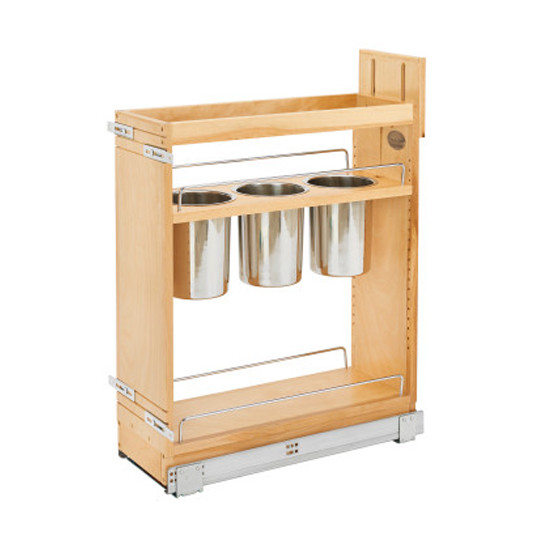 8" Utensil Bin Base Organizer, Natural Maple and Stainless