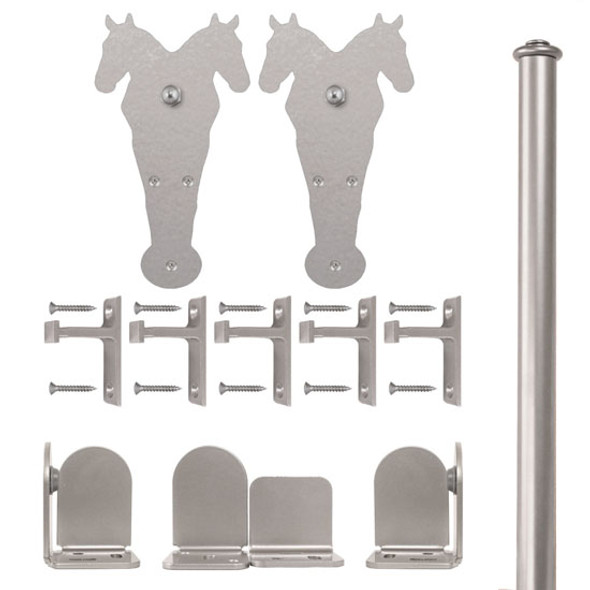 QG Rolling Door Double Horse Hardware Short Bracket Kit Satin Nickel