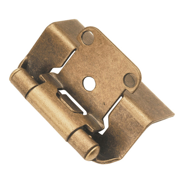 Self-closing, Semi-concealed Hinge, Steel, Full Wrap, 1/2" overlay, Antique Brass Self-closing, Semi-concealed Hinge, Steel, Full Wrap, 1/2" overlay, Antique Brass