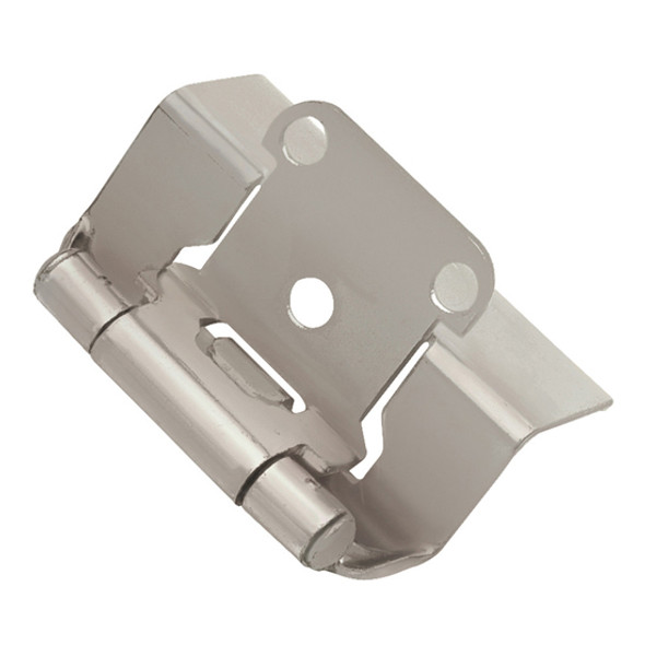 Self-closing, Semi-concealed Hinge, Steel, Full Wrap, 1/2" overlay, Satin NIckel Self-closing, Semi-concealed Hinge, Steel, Full Wrap, 1/2" overlay, Satin NIckel
