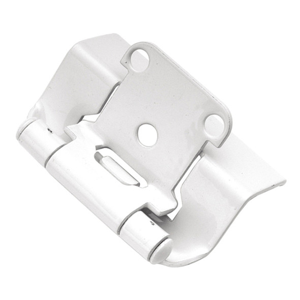 Self-closing, Semi-concealed Hinge, Steel, Full Wrap, 1/2" overlay, White Powder Coat Self-closing, Semi-concealed Hinge, Steel, Full Wrap, 1/2" overlay, White Powder Coat