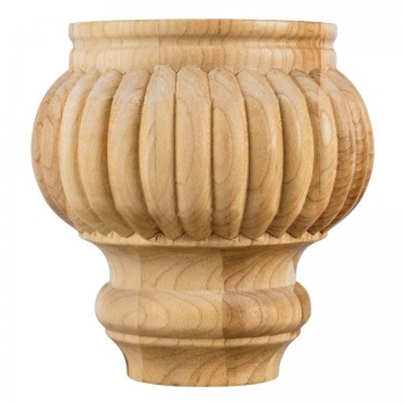 Reeded Turned Bun Foot 4-1/2" x 4-1/2", Maple