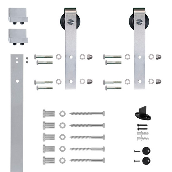 Designer's Collection Flat Rail Hook Strap Rolling Door Hardware Kit, Satin Nickel