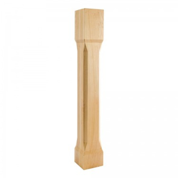 5" Square x 35-1/2" Post with 1/4" Recess and Chamfer Edges, Rubberwood