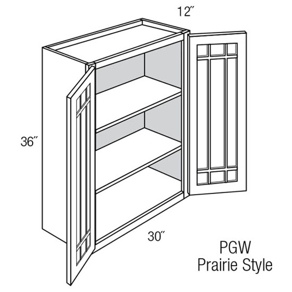 Wall w/ Prairie Style Mullion Door 30 W X 36 H X 12 D - Norwich Series by JSI (Glass Included)