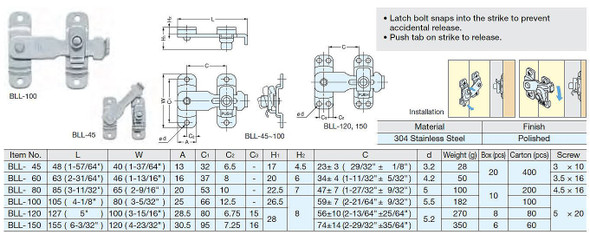 Spring Loaded Bar Latch, 63mm Long