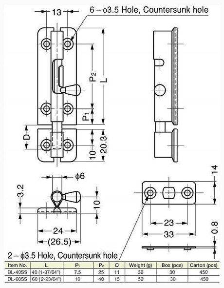 Spring Loaded Stainless Steel Barrel Bolt, 60mm Long