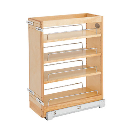 Rev-A-Shelf 8" Pull Out Base Organizer (19"Depth) Natural Maple w/Adjustable Shelves