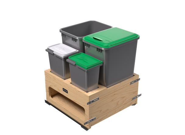 Wood Bottom Mount Pullout Waste Container with Storage w/ Soft-Close by Rev-A-Shelf