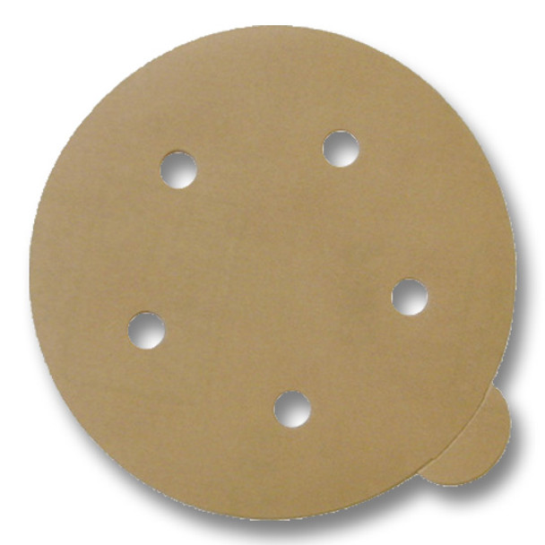 5" Abrasive Disc 120 Grit Gold PSA Disc w/Tab 5-Hole