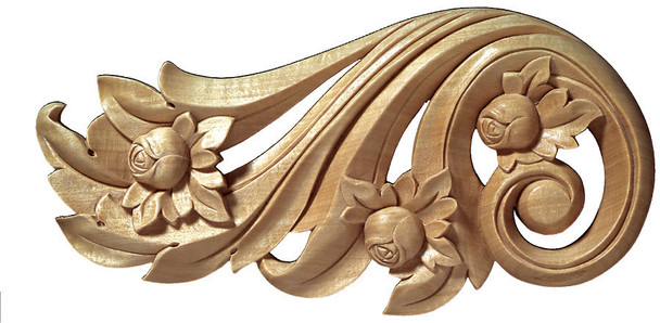 Large Floral Wood Scroll Applique - Left