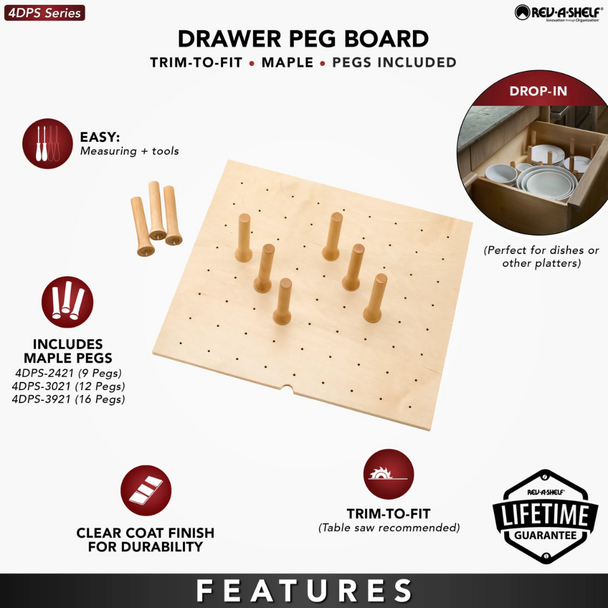 Large 39-1/4 x 21-1/4 In. Drawer Peg System, Maple