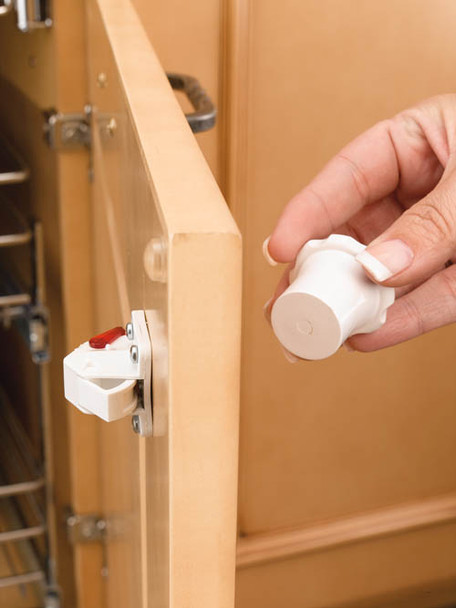 Cabinet Lock Security System, Lock Assembly, White