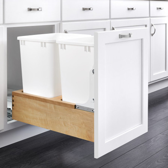 Bottom Mount Pullout Waste Containers, Double, 35qt, White