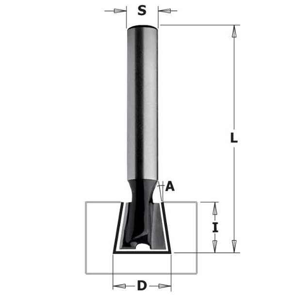 Contractor Dovetail Bit, 9/16-inch Diameter, 7.5° Cutting Angle, 1/4-inch Shank