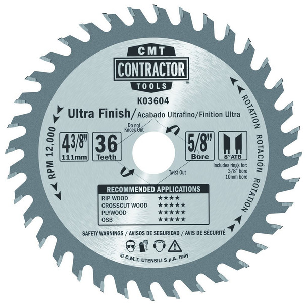 ITK Contractor Ultra Finish Saw Blade, 4-3/8 X 36 Teeth, 8° ATB with 5/8-Inch<> Bore