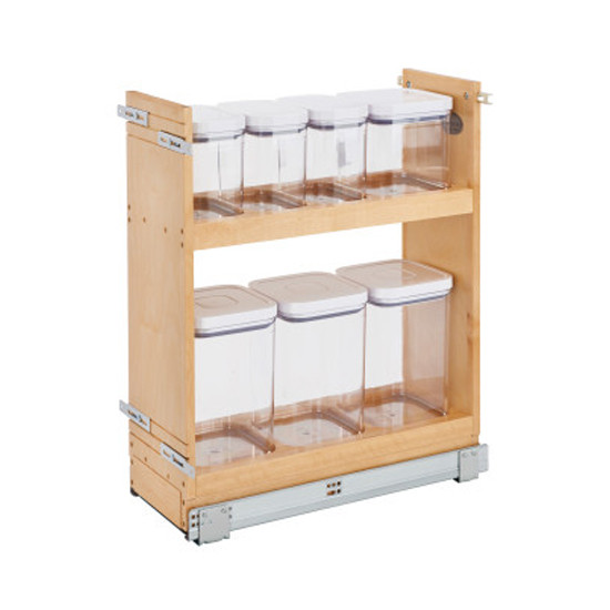8" OXO Storage Container Organizer w/ Soft Close, Natural Maple, Includes 7 Clear OXO Containers