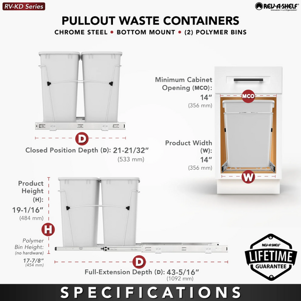 Rev-A-Shelf Double 35 Quart Pullout Waste Containers