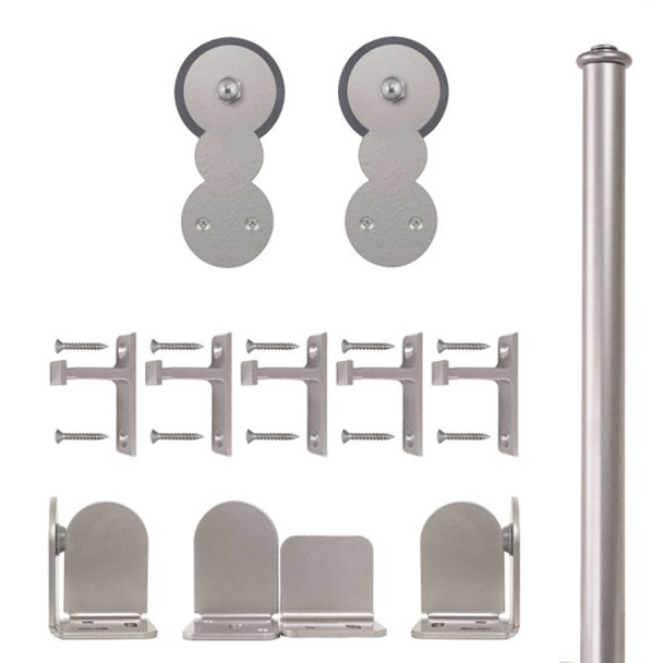 QG Rolling Door Circles Hardware Short Bracket Kit Satin Nickel