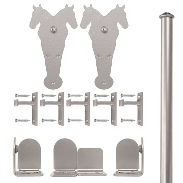 QG Rolling Door Double Horse Hardware Short Bracket Kit Satin Nickel
