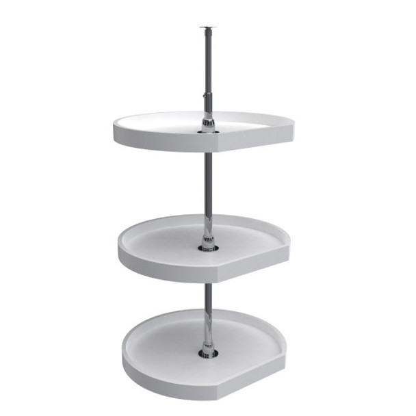 22\" D-Shape 3 Shelf Corner Lazy Susan, White Polymer