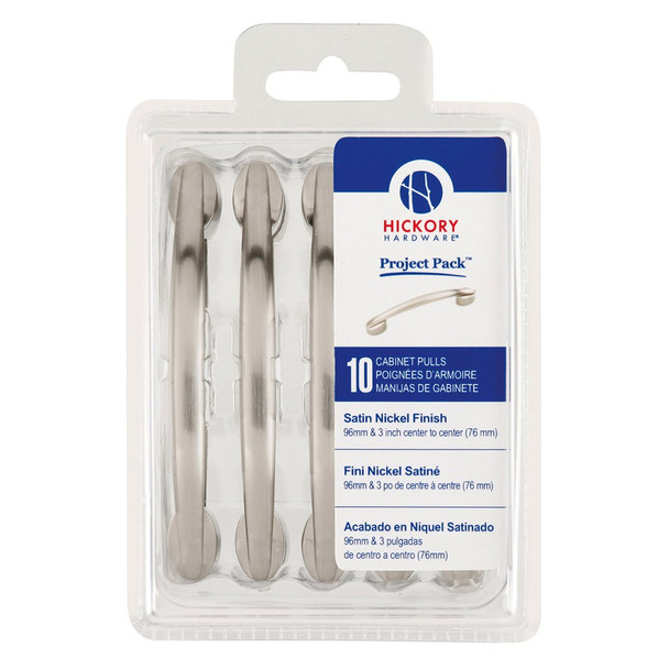 3" and 96mm Luna Cabinet Pull, Satin Nickel 10-pack